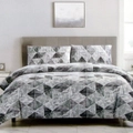 Artex Charcoal Black Avery Lines Pattern Printed Microfiber Polyester Quilt Cover Set