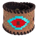Aztec Bracelet Genuine Leather Navajo-Inspired Stitching And Antique Brass Studs