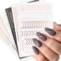 6 Sheets 3D Adhesive DIY Nail Decals Rose Gold Stripe Lines Design Nail Sticker
