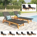 Sun Lounger & Table Poly Rattan Solid Wood Acacia with/without Cushion vidaXL