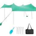 Costway Beach Sunshade Canopy UPF50+ Family Shelter Shade 3-4 Adults w/4 Poles Sandbags Peg Stakes Turquoise