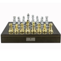 Dal Rossi Italy Carbon Fibre Finish 50cm Board Chess Set Silver/Gold Pieces