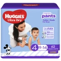 Huggies Ultra Dry Nappy Pants Boy Size 4 (9-14kg) 62 Pack