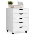 Costway 5-Drawer Filing Cabinet Mobile Storage Cabinet Wood Tallboy Chest of Drawers Beside Bedroom Home Office