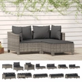 Garden Sofa with Cushion Grey Poly Rattan Patio Furniture Multi Models vidaXL