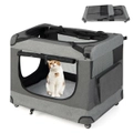 Costway Portable Soft Pet Crate Extra Large Dog Cat Travel Carrier Cage w/4 Universal Castors Mesh Doors