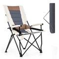 Costway Foldable Camping Chair Metal Padded Lawn Chair w/Lumbar Pillow Cup Holder Yard Fishing