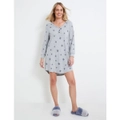RIVERS - Womens Winter Pyjamas - Grey Nightie - Nighty - PJs - Fluffy Sleepwear - Grey Star - Long Sleeve - Relaxed Fit - Mini - V Neck Elastane Comfy