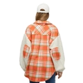 Nevenka Womens Plaid Jacket Sherpa Patchwork Thickened Oversized Coat-Orange