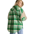 Nevenka Womens Plaid Jacket Sherpa Patchwork Thickened Oversized Coat-Green
