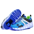 Nevenka Kids Roller Skates Shoes with LED Rechargeable Single Wheel-Blue