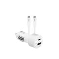 3sixT Dual USB-A/USB-C PD Car Charger w/1m Type C Cable For Smartphones White