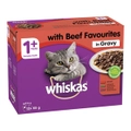 Whiskas Adult 1+ Favourites Wet Cat Food Beef in Gravy Pouch 85g x12