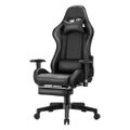 Advwin PU Leather Gaming Chair with Footrest Adjustable Armrest Black