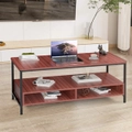 Advwin Coffee Table 3-Tier Rack Industrial Side Table with 2 Open Storage Shelves Walnut