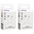 2PK Verbatim Charge & Sync USB to USB-C Soft Touch Rubber Durable Cable 1m White