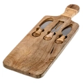 Casa Cheese Board with 3 Knives and Rattan Handle in Natural