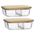 2x Ecology 20cm Nourish 2-Compartment Glass Food Storage Container w/ Bamboo Lid