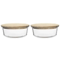 2x Ecology Nourish 19.7cm Round Glass Food Storage Container Clear w/ Bamboo Lid