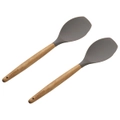 2x Ecology 32cm Silicone Spoon Acacia Wood Handle Kitchen Cooking Utensil GRY/BR
