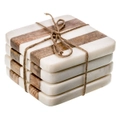 Casa Set of 4 Striped Square Wood and Marble Coaster Set