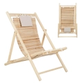 Costway Wood Lounge Chair Folding Patio Chair Adjustable Sun Recliner w/Cushion Beach Balcony Pool, Natural