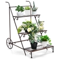 Costway 3-Tier Metal Plant Stand Rustproof Flower Pot Holder Outdoor Storage Rack w/Wheels Garden Patio