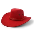 Faux Felt Leather Cowboy Sun Hat - Red