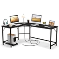 Giantex L-Shaped Computer Desk Corner Home Offic Desk Writing Workstation w/Charging Station & CPU Stand, Black