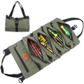 Tool Roll Organizer Wrench Roll Up Bag with 5 Zipper Pockets Canvas Tool Roll