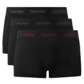 Calvin Klein Men's Cotton Stretch Low Rise Trunk 3 Pack Underwear Black Olive/Gentle/Red Carpet (S, M, L, XL)