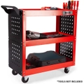BULLET 3-Tier Steel Tool Trolley Cart for Workshop, Mechanic, with Pegboard, Screwdriver Bay, Red