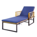 Costway Outdoor Wood Sun Lounge Adjustable Reclining Chair Day Bed w/Removable Cushions Garden Yard