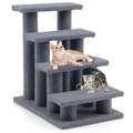Costway 4-Step Pet Stairs Carpeted Ladder Ramp 8 Scratching Post Cat Tree Climber Grey