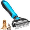 Grip Pet Grooming Brush Double Sided Shedding Dematting Rake Comb Dogs Cats Mats Tangles Removing Extra Wide Safe Effective Comfort Grip