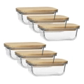 6x Ecology Nourish Rectangle Glass Food Storage Container w/Bamboo Lid 14.5cm