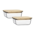 2pc Ecology Nourish 15cm Square Clear Glass Storage Food Container w/ Bamboo Lid