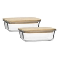 2pc Ecology Nourish 20cm Rectangle Glass Storage Food Container w/ Bamboo Lid