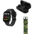 DGTEC 1.7" Smart Watch with Coloured Band and Earbuds Bundle - Black/Camo