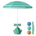Costway 1.96M Beach Umbrella Outdoor Adjustable Sun Shade Parasol w/Cup Holder & Pocket, Green