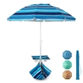 Costway 1.96M Beach Umbrella Outdoor Adjustable Sun Shade Parasol w/Cup Holder & Pocket, Navy