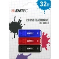 Emtec K100 USB Stick 32GB 3 Pack Sticks Red/Blue/Black