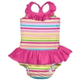 i.Play - Ruffle Swimsuit with Built-in Reusable Absorbent Swim Diaper - Pink Multistripe