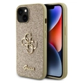 Guess PU Fixed Glitter 4G Metal Logo kryt (Suits iPhone 15) - Gold