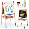 Costway 3in1 Kid's Art Easel Wood Children Drawing Board Height Adjustable w/Paper Roll &Accessories