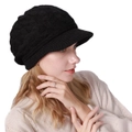 Nevenka Winter Hats Cable Knitted Beanie Hat with Visor Ribbed for Women and Girls-Black