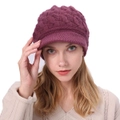 Nevenka Winter Hats Cable Knitted Beanie Hat with Visor Ribbed for Women and Girls-RoseRed