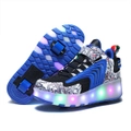 Roller Skate Sneaker Wheeled rechargeable LED Flash Light Sneakers Roller Skate Shoes For Kids With Double Wheel Blue&black