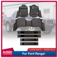 Floor Mats + Door Sill Protector for Ford Ranger Dual Cab 2011-2022 Door Sill Covered 5D TPE Car Mats Scuff Plate Anti Scratch Cover Black