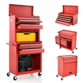 Costway Heightening Combination Tool Cabinet 6-Drawer Rolling Tool Chest Organizer w/Handle&Hooks Garage Warehouse Red